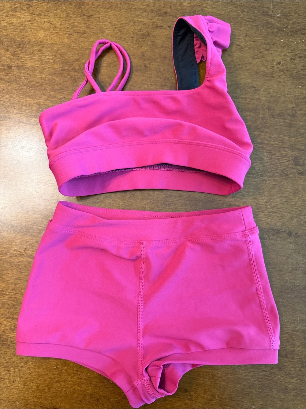 Kids' Pink Dance Two-Piece Set - Asymmetric Crop Top & Shorts